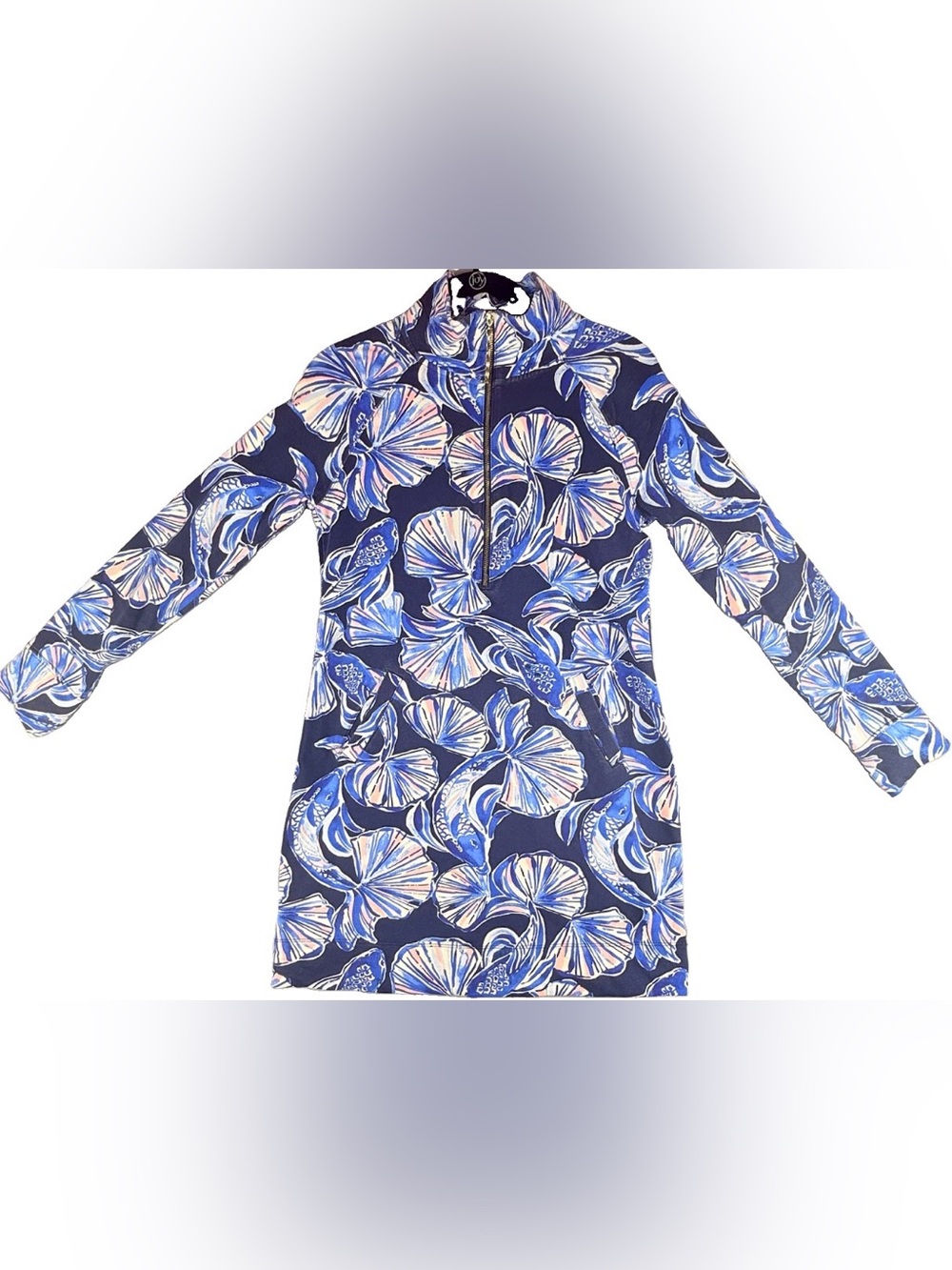 Lilly Pulitzer Skipper Popover Dress XS In Reel Life Navy Quarter Zip Pockets